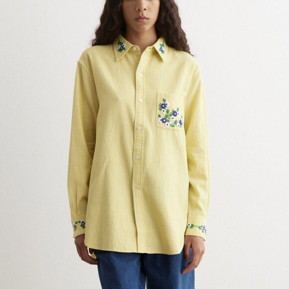 Bode Beaded Chicory Long Sleeve Shirt Top Buttondown Cotton Floral M New 272474 - Picture 1 of 9